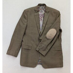 Van Heusen Studio Men's Blazer Jacket Sport Coat Beige Plaid Elbow Patches 44L